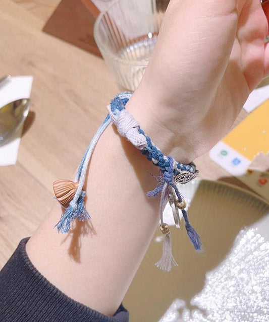 Retro Blue Sterling Silver Weave Five Emperor Coins Charm Bracelet