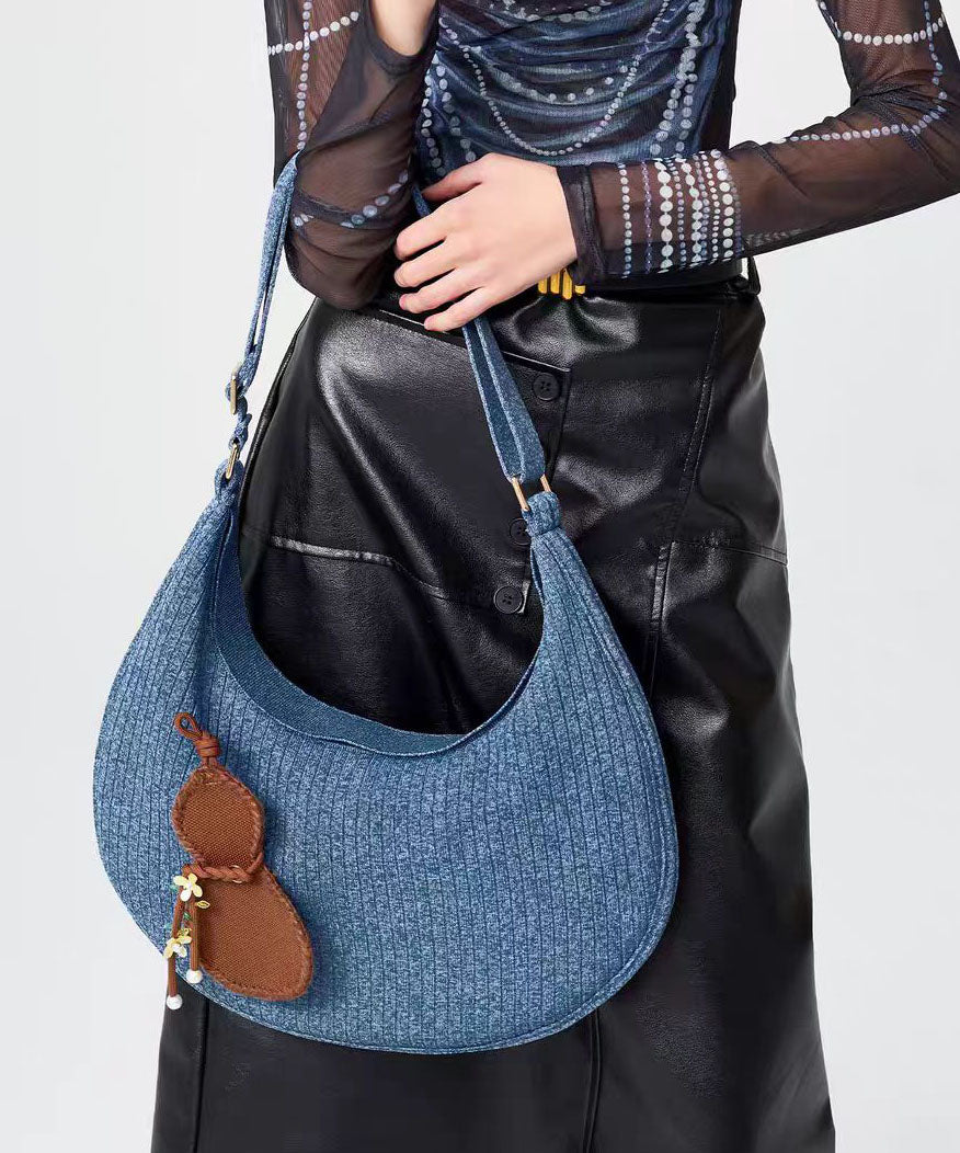 Retro Denim Blue Solid Durable Pendant Cotton Hobo Bag