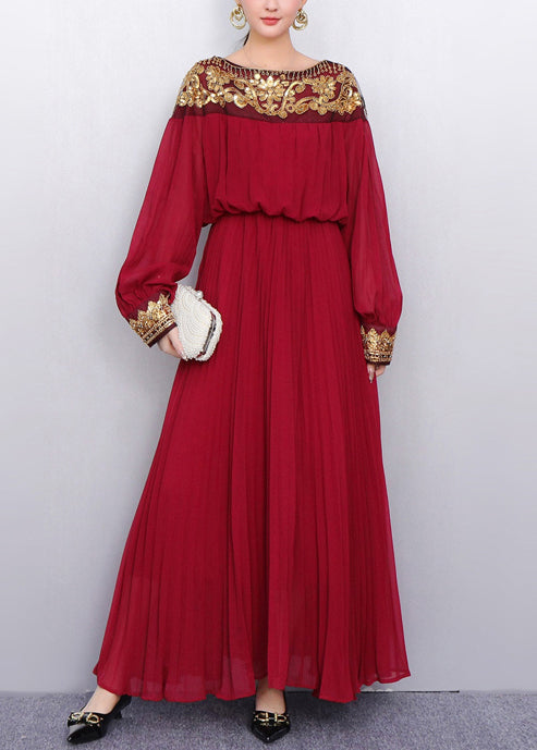 Retro Elegance Mulberry Sequins Embroidered Haute Couture Dinner Dress