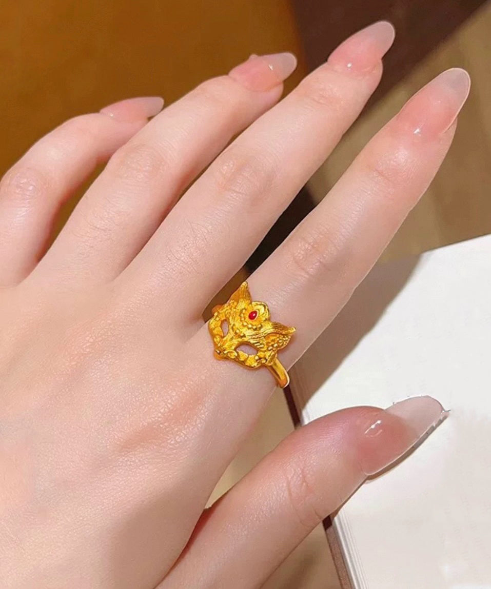 Retro Gold Sterling Silver Overgild Fox Mask Rings