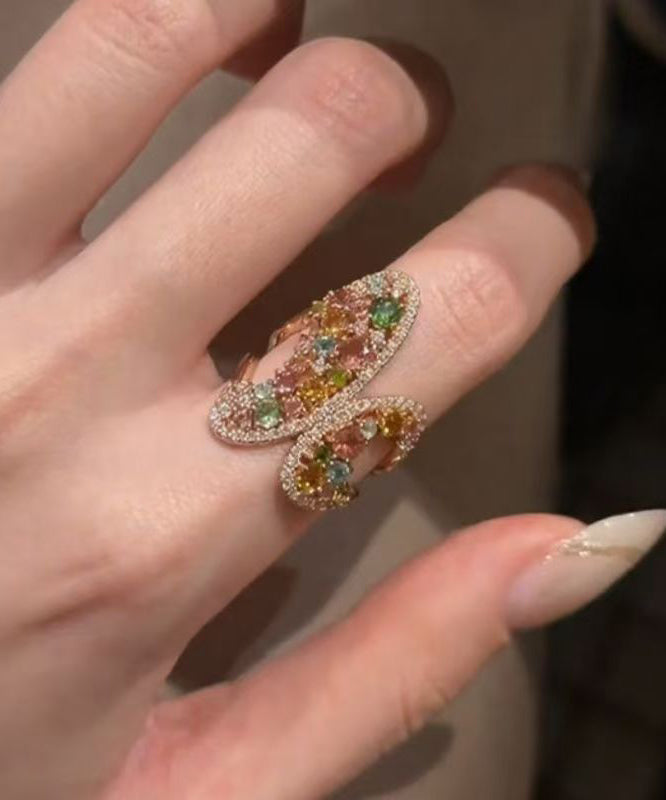 Retro Rose Gold Alloy Zircon Butterfly Open Rings