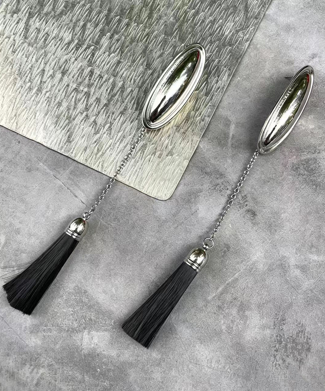 Retro Silk Mirror Silver Plated Silver Needle Long Chain Tassel Drop Earrings