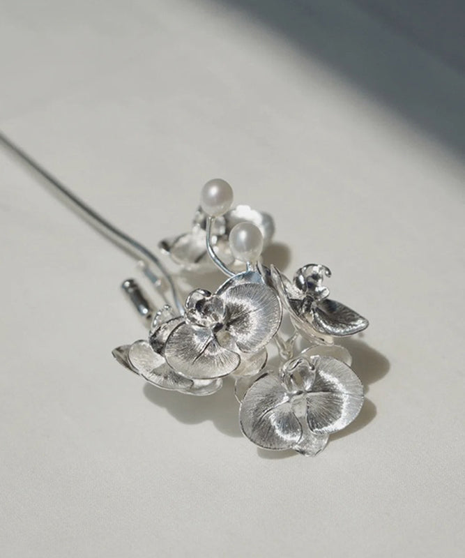 Retro Silk Sterling Silver Butterfly Orchid Brooches