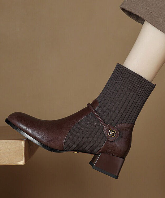 Retro Splicing Boots Brown Sheepskin