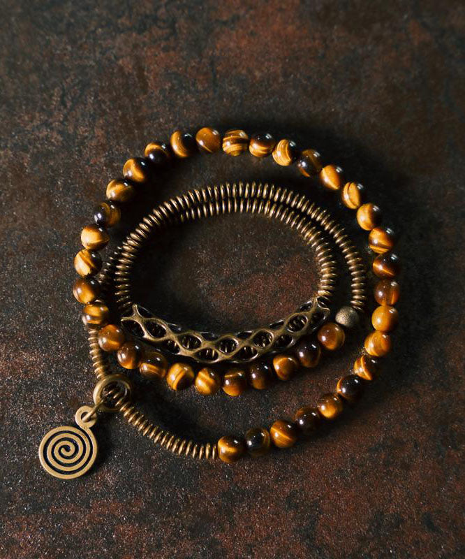 Retro Tiger Eye Stone Copper Mixed Multi Loop Bead Unisex Bracelet