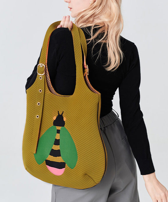Retro Yellow Solid Durable Little Bee Embroidered Cotton Shoulder Bags