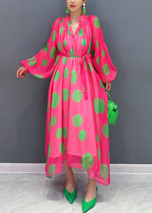 Romantic Art Theme Red Dot Chiffon Dress Fall