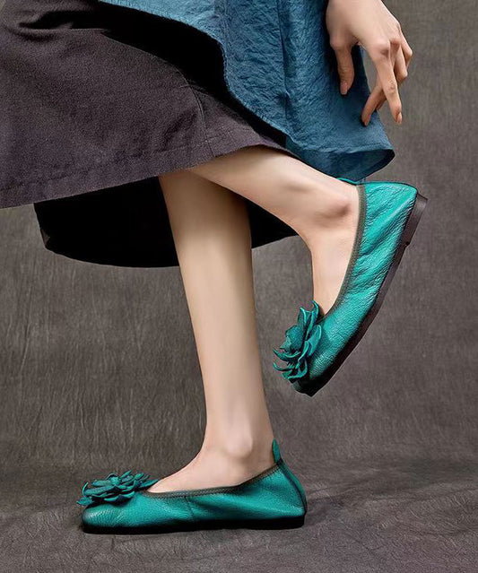 Rose Handmade Cowhide Leather Floral 2024 Flat Shoes For Women