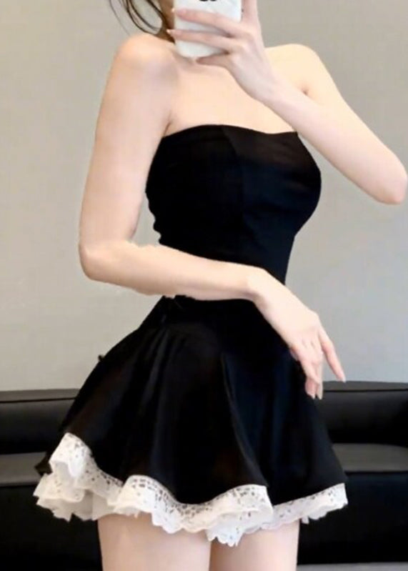 Sexy Black Cold Shoulder Patchwork Mid Dress Summer