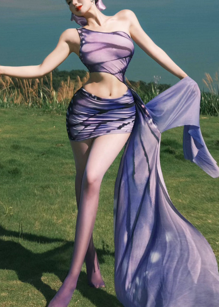 Sexy Orange Print Cold Shoulder Tulle Butterfly Dresses Summer