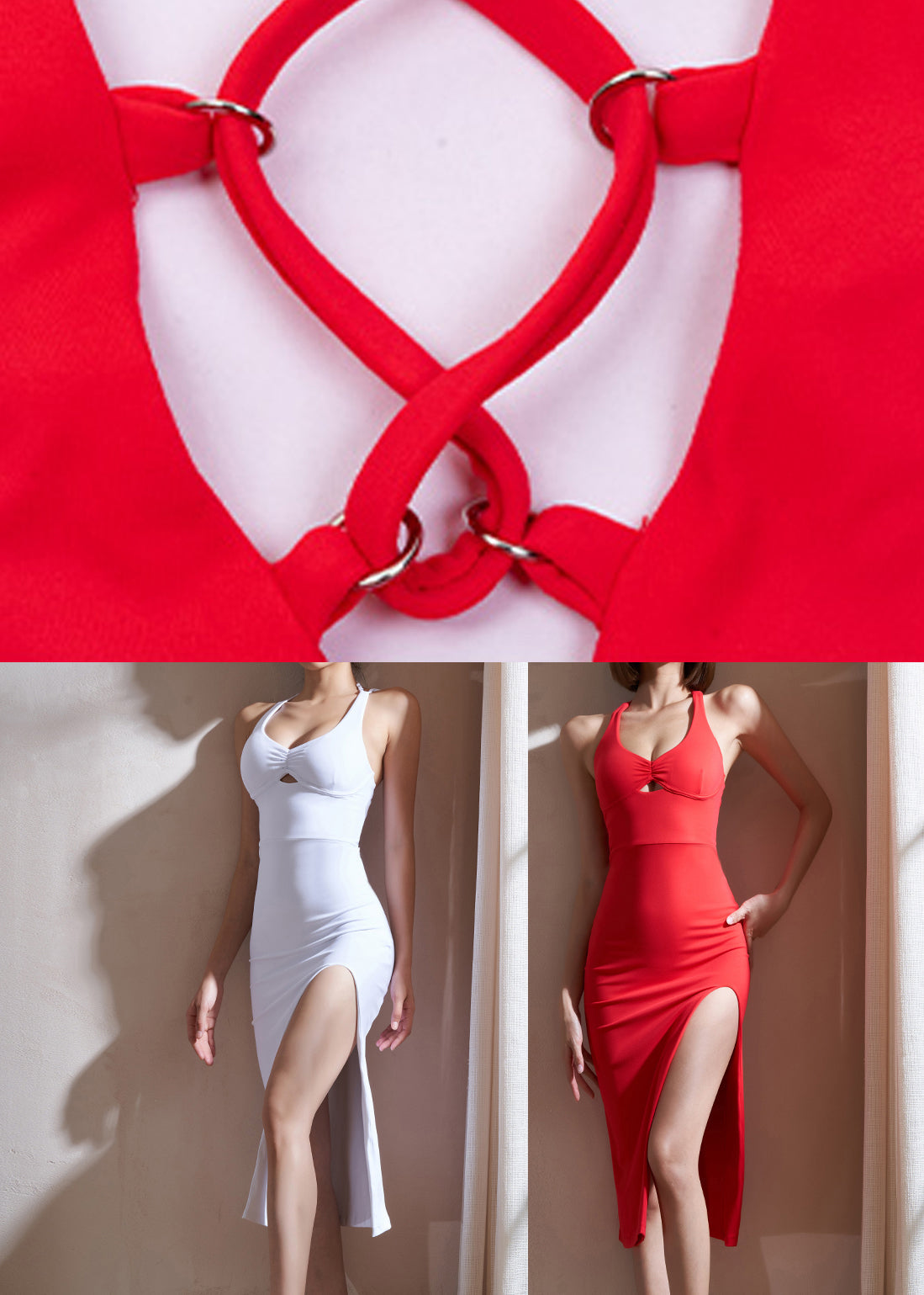 Sexy Red U Neck Hollow Out Long Yoga Dress