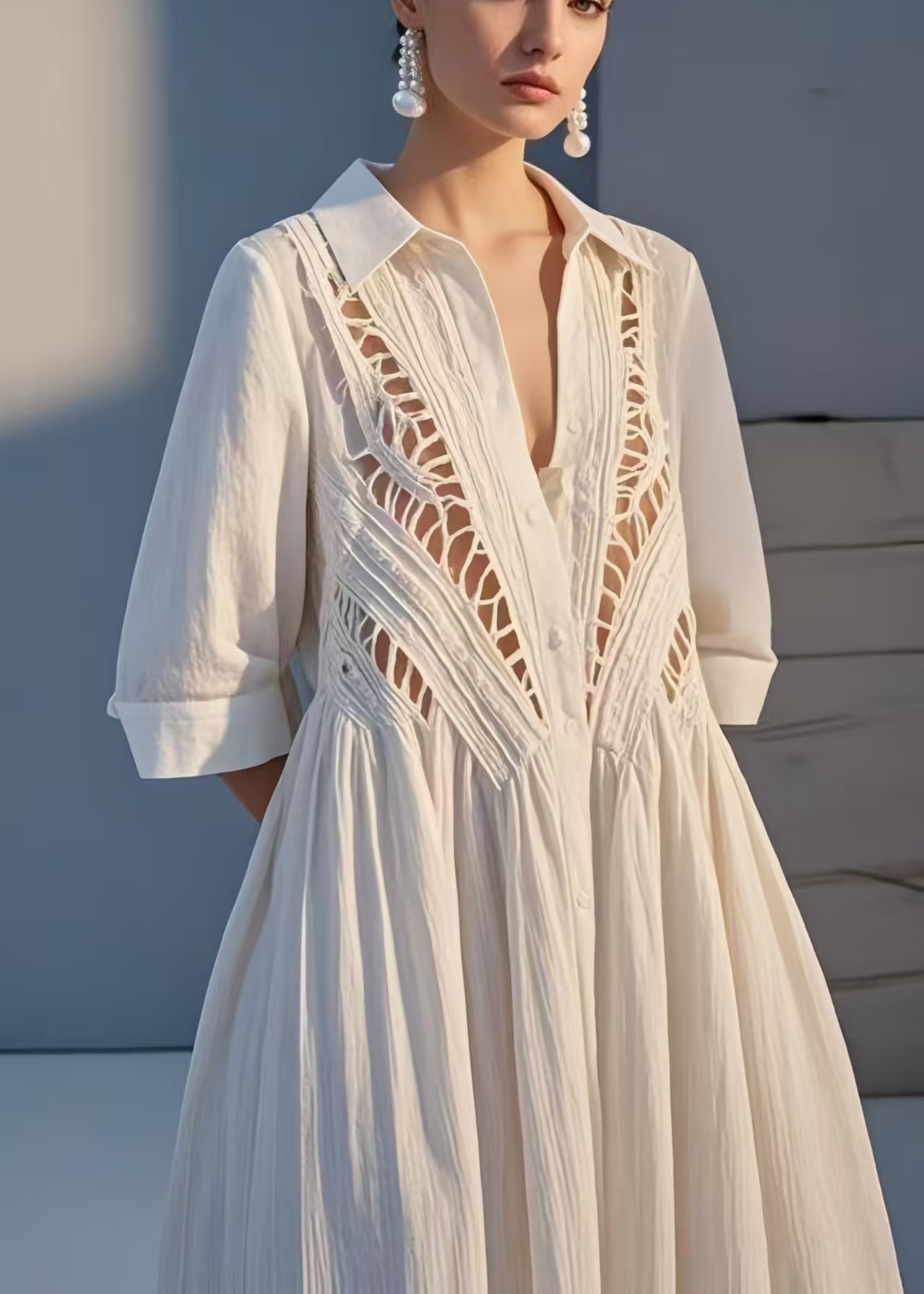 Sexy White Hollow Out Cotton Holiday Dress Summer