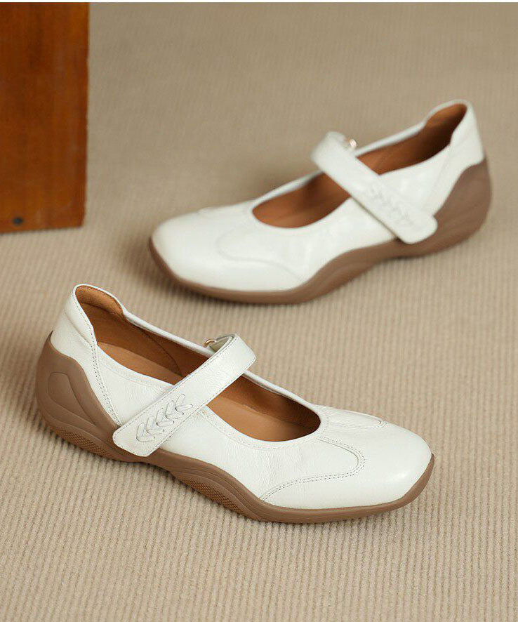 Sheepskin Flat Feet Shoes White Buckle Strap Flat Shoes