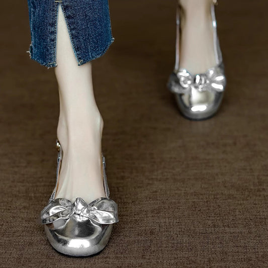 Silvery Sandals Faux Leather Boutique Bow Sandals