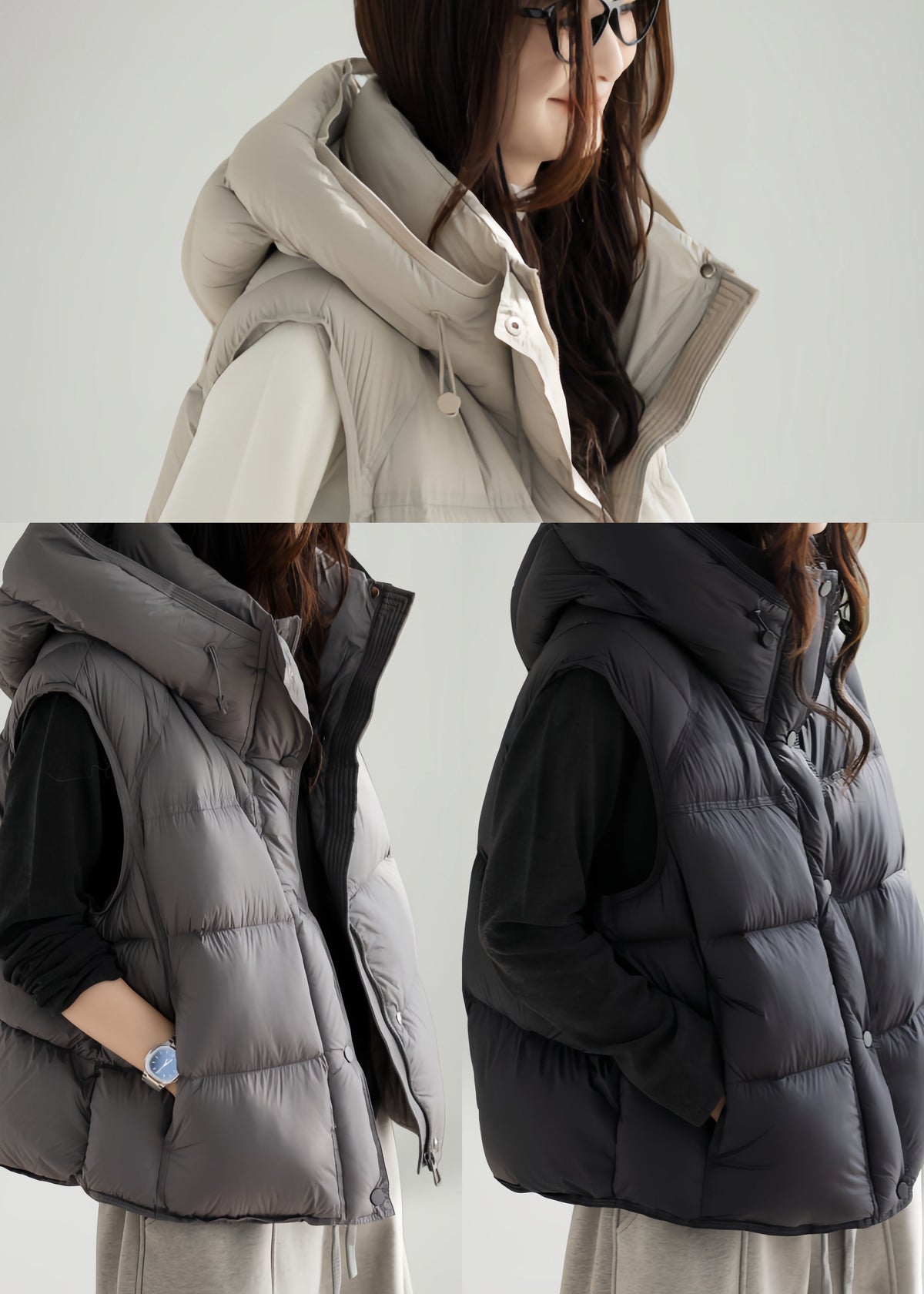 Simple Black Fine Cotton Filled Women Witner Vests