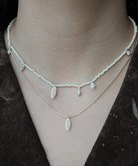 Simple Black Alloy Agate Crystal Patchwork Pendant Necklace