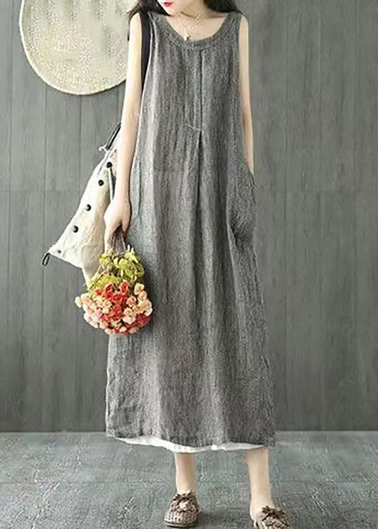 Simple Black Striped O-Neck Long Dresses Sleeveless