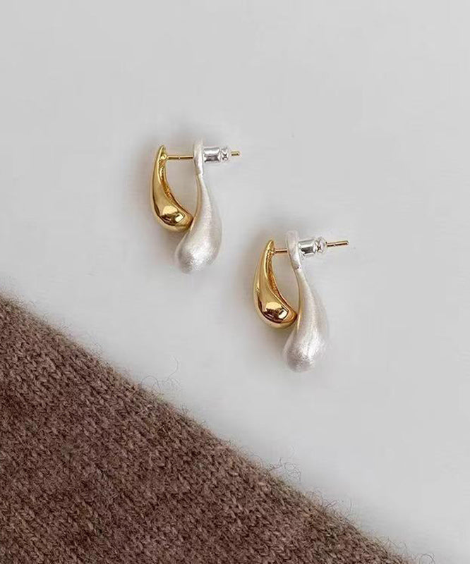 Simple Colorblock Copper Overgild Water Droplet Hoop Earrings