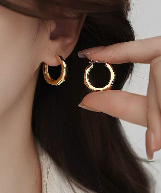 Simple Gold Metal Overgild Hoop Earrings