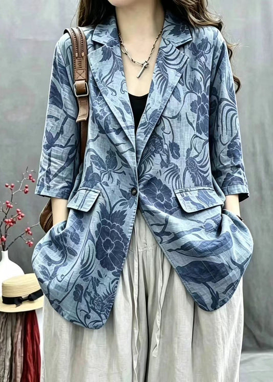 Simple Green Print Notched One Button Jacket Spring