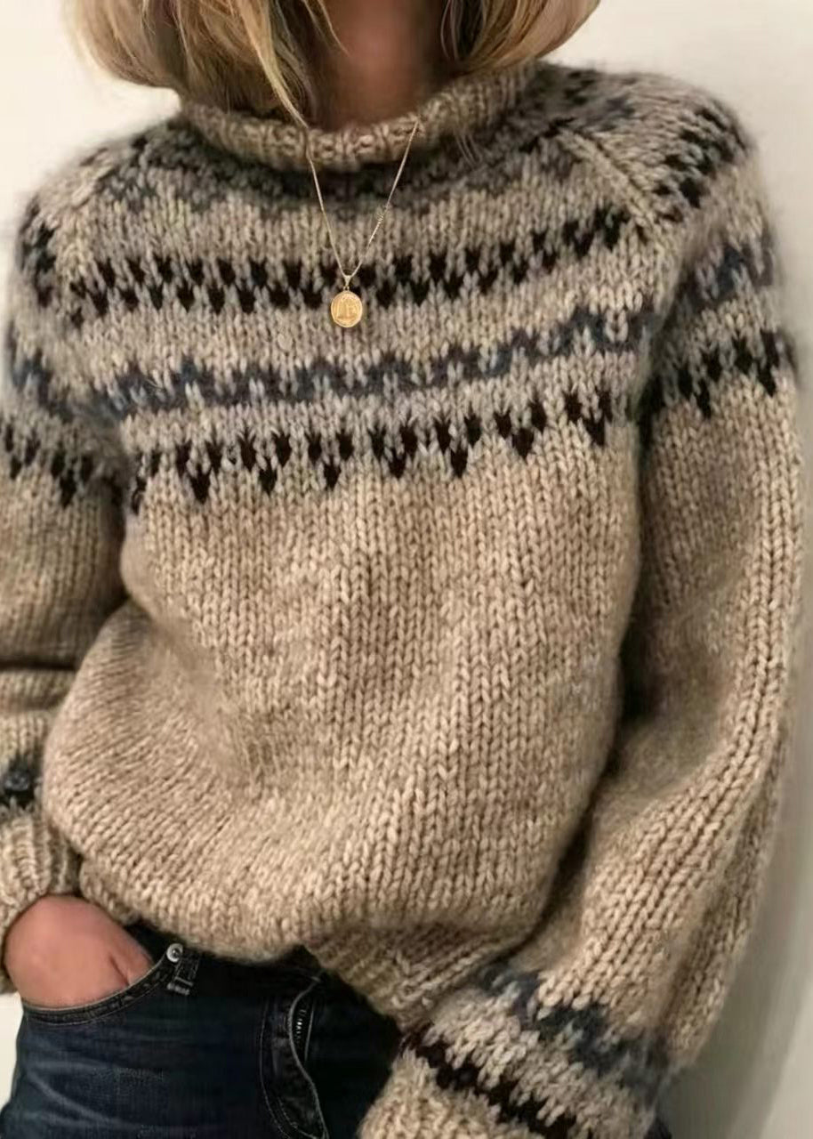 Simple Grey Mock Neck Knit Pullover Fall