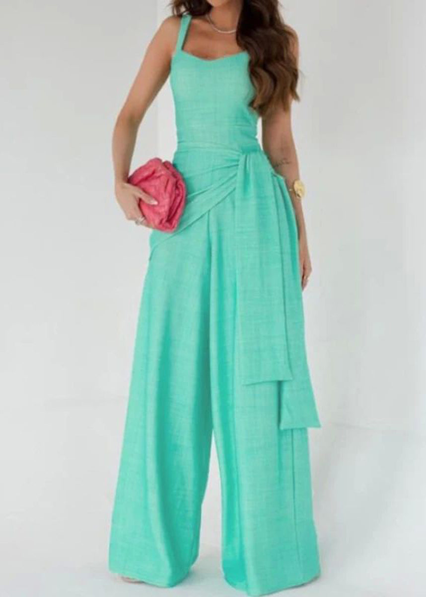 Simple Lake Blue Draped Sash Jumpsuit Sleeveless
