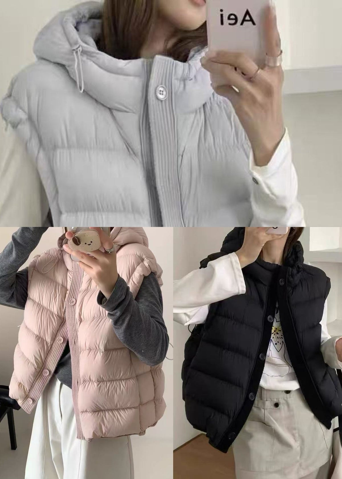Simple Light Blue Hooded Pockets Fine Cotton Filled Parkas Winter