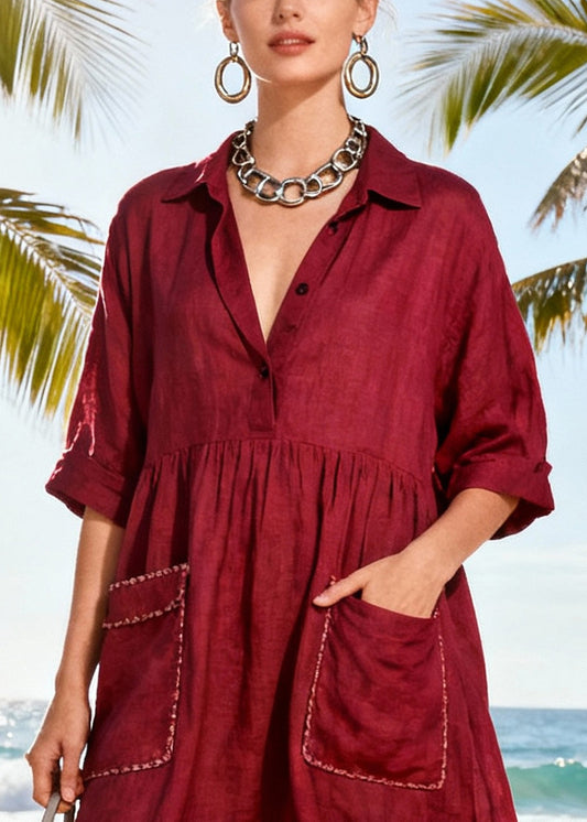 Simple Mulberry Tasseled Pockets Cotton Party Dress Summer