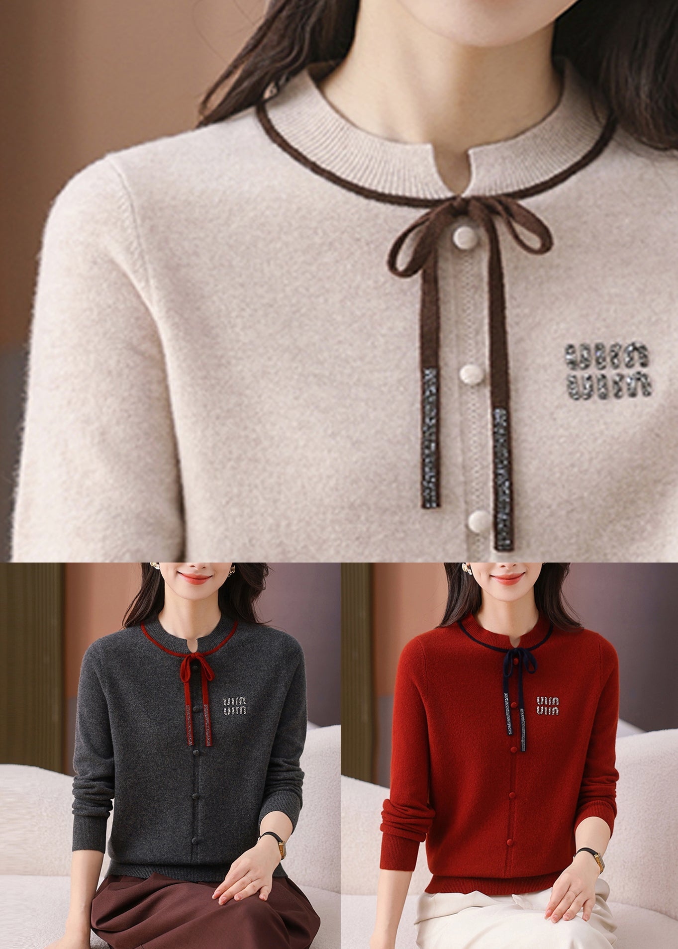 Simple Red Button Thick Solid Woolen Sweater Long Sleeve