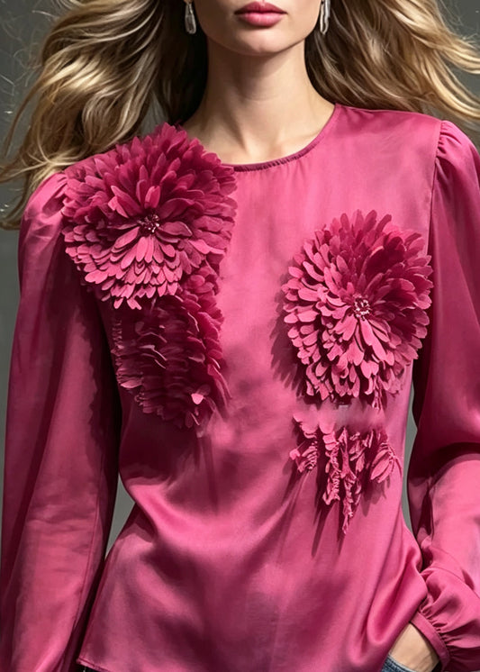 Simple Rose Stereoscopic Floral Sheer Chiffon Top And Cami Two Piece Set Fall