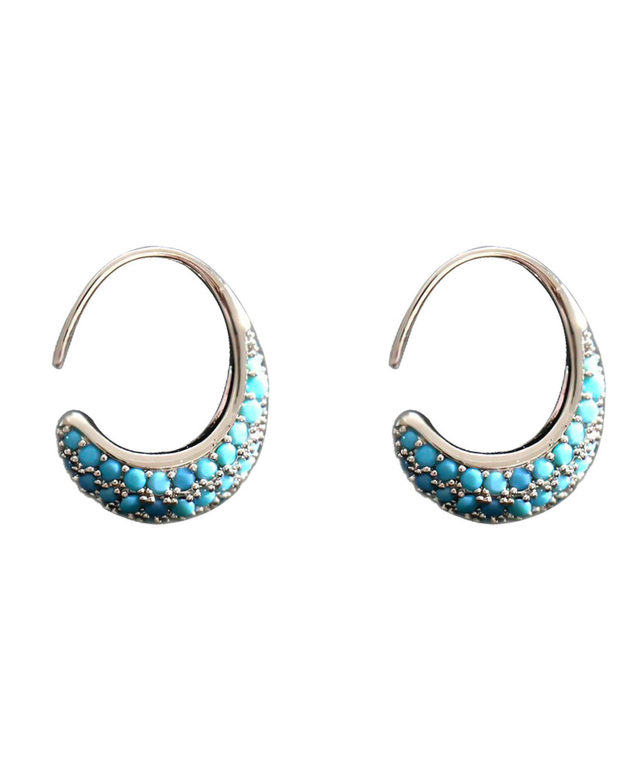Simple Silk Copper Zircon Turquoise C-Shaped Hoop Earrings