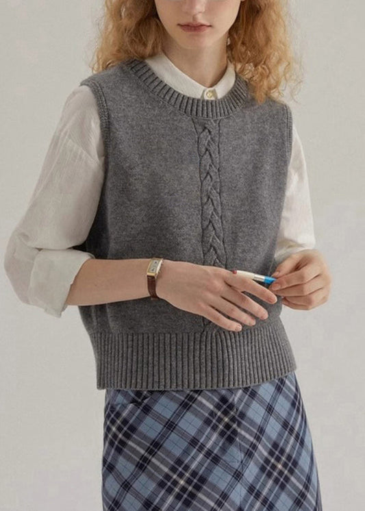 Simple Style Mulberry O Neck Knit Vest Sleeveless