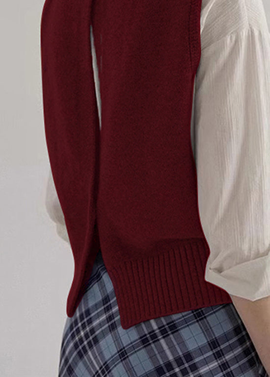 Simple Style Mulberry O Neck Knit Vest Sleeveless