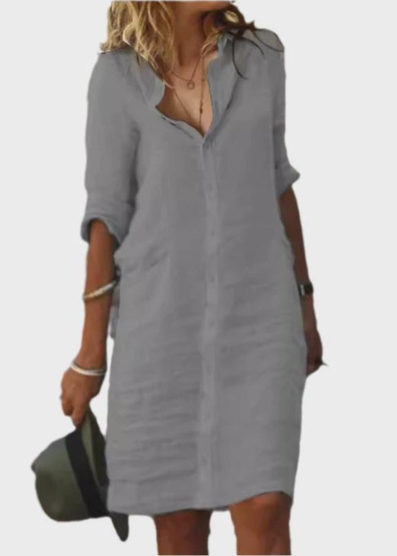 Simple White Oversized Linen Day Shirt Dress Summer