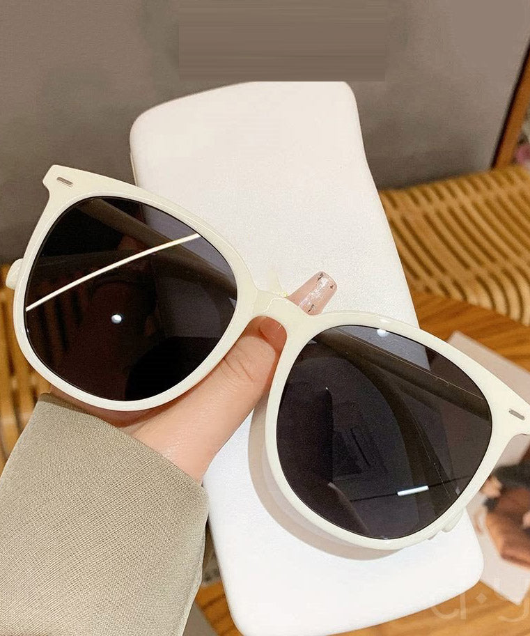 Simple White Resin Patchwor UV Protection Sunglasses