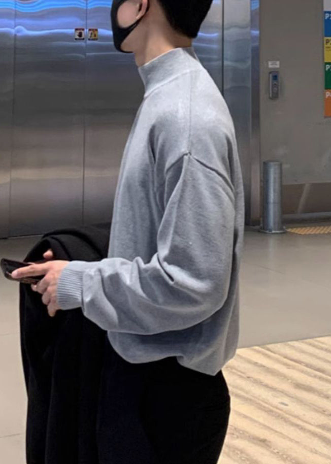 Simple White Solid Knit Mens Sweaters Turtleneck Winter