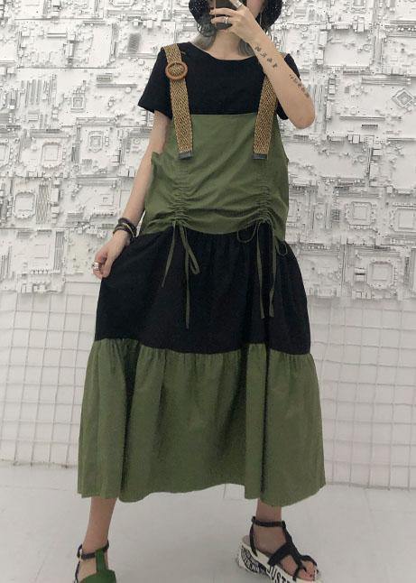 Simple army green sleeveless cotton Long Shirts drawstring Robe summer Dress - SooLinen