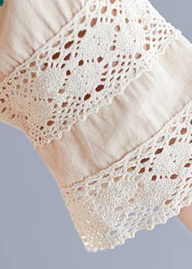 Simple nude embroidery cotton clothes o neck pockets robes summer Dress - SooLinen