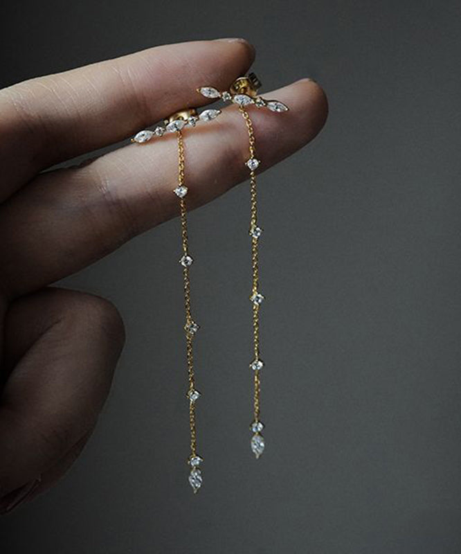 Skinny Silk Sterling Silver Overgild Zircon Tassel Drop Earrings