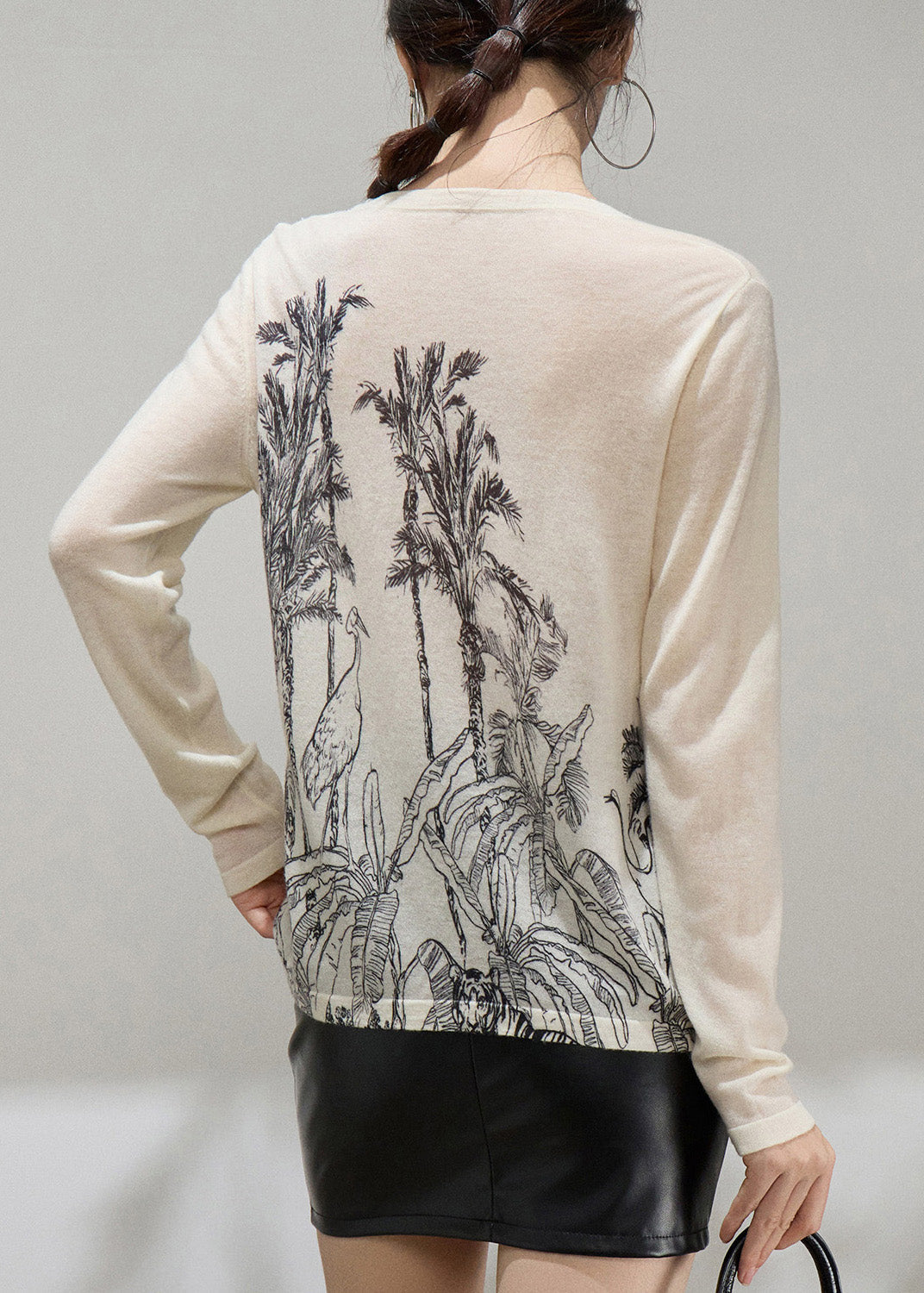 Slim Fit Apricot O Neck Print Thin Knit Sweater Fall