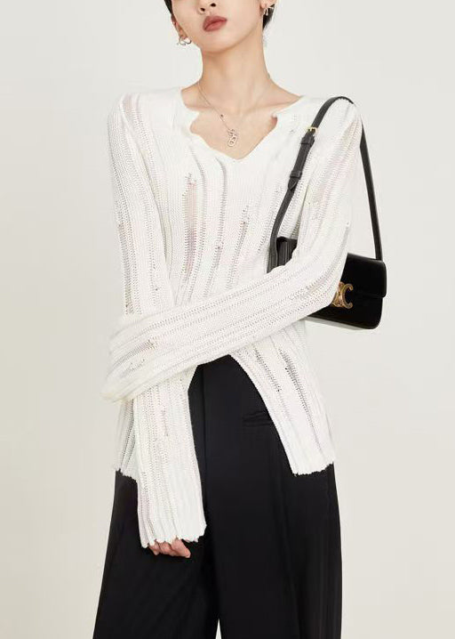 Slim Fit Black Hollow Out Front Open Knit Sweaters Spring