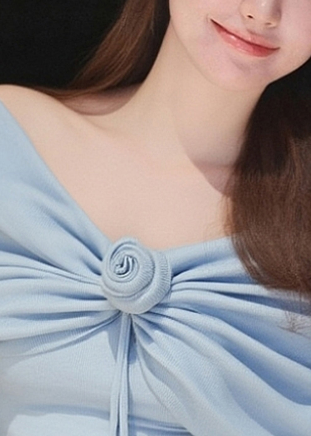 Slim Fit Blue Slash Neck Patchwork Knit Sweater Tops Spring