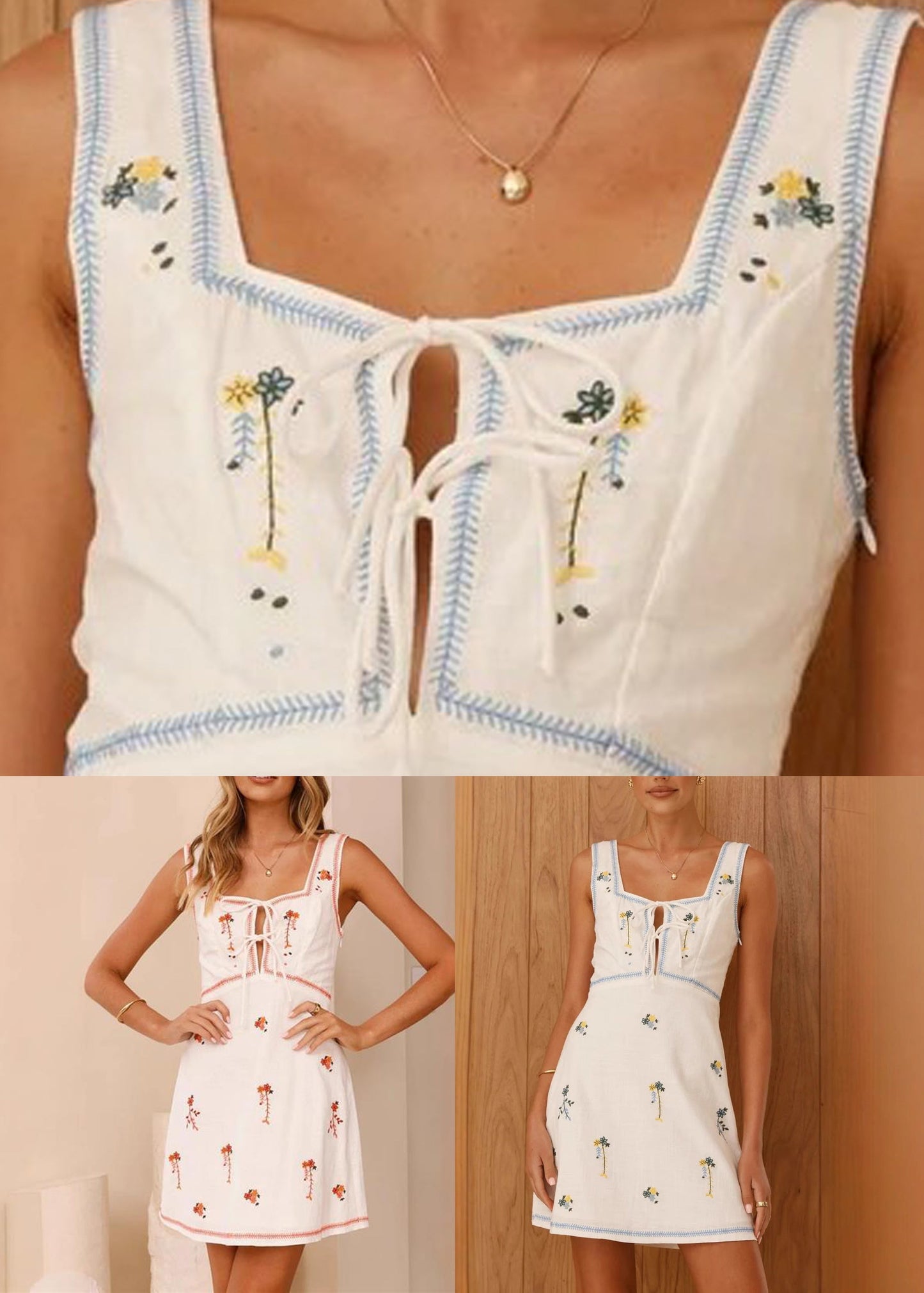 Slim Fit Blue Square Collar Print Mid Dress Sleeveless