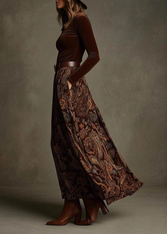 Slim Fit Caramel Silk Velour Patchwork Fake Two-Piece Maxi Dress Fall