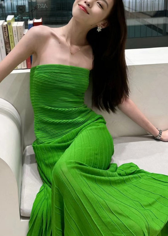 Slim Fit Green Cold Shoulder Tunic Knit Long Dresses Summer