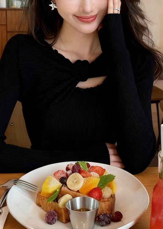 Slim Fit Oatmeal Floral Solid Knit Sweater Spring