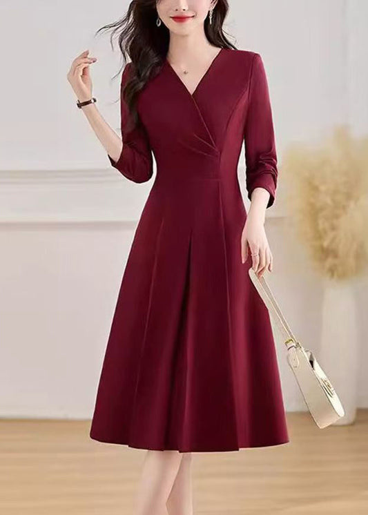 Slim Fit Red V Neck Maxi Dresses Fall