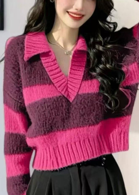 Striped Green Peter Pan Collar Cozy Knit Short Sweater Spring