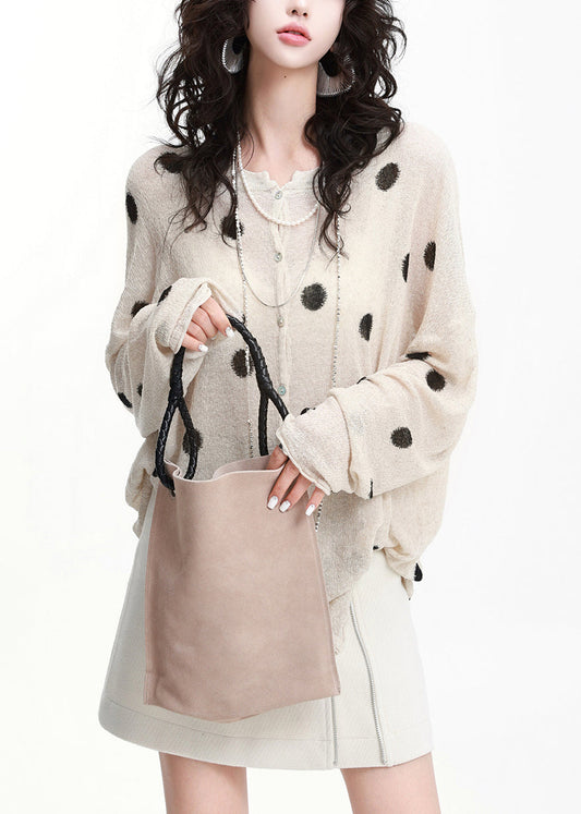 Style Beige Dot Oversized Knit UPF 50+Cardigan Spring