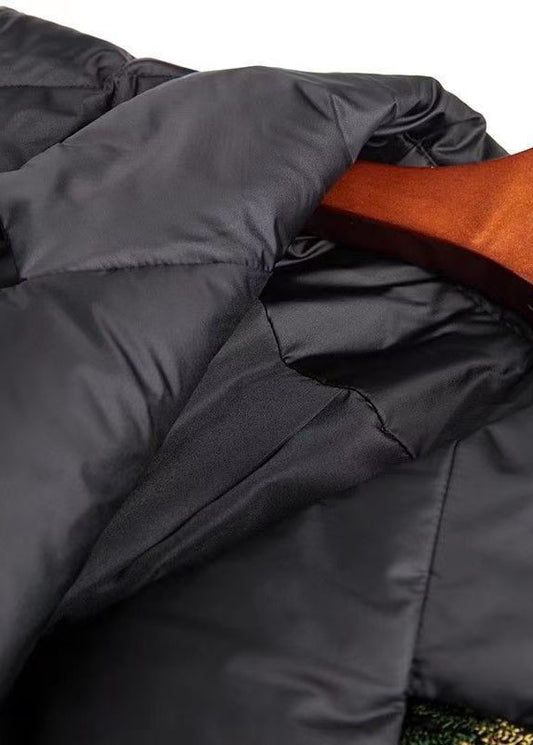 Style Black Embroidered Button Duck Down Puffer Jacket Winter